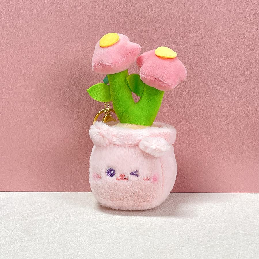 Cute Panda Flowers Potted Plants Rabbit Kitten Plush Doll Sun Flower Rose Doll Pendant Doll