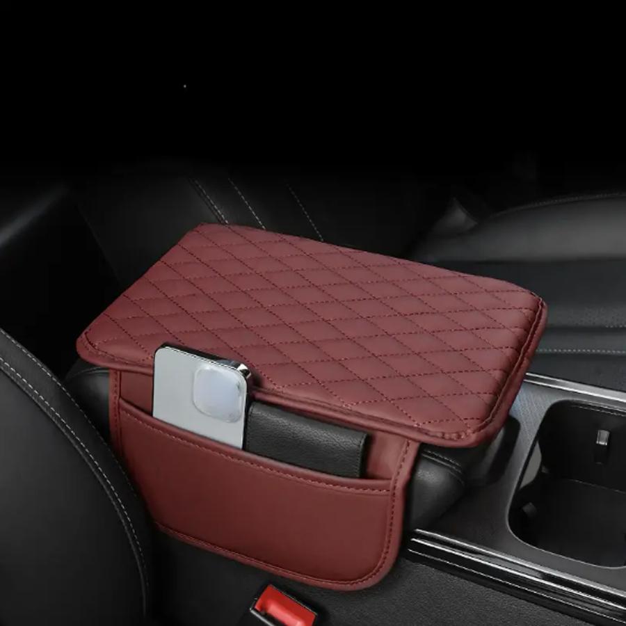 1Pc PU Leather Car Armrest Mat Center Console Arm Rest Protection Cushion With Storage Pockets Armrests Storage Box Cover Pad