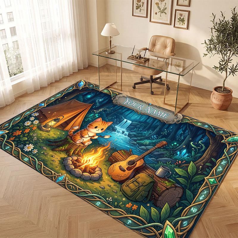 Nature Library Travel Theme Crystal Velvet Floor Rug Personalized Custom Name Text Warm Carpet Home Decoration