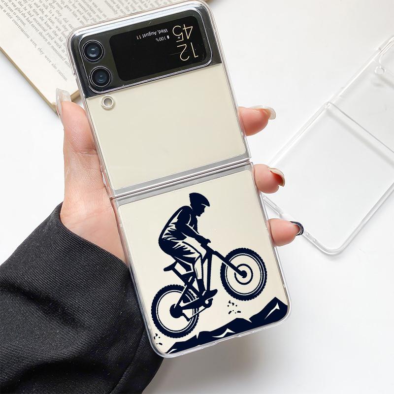 Mountain Bike Cycling Art Fashion Phone Case For Samsung Galaxy Z Flip 3 4 5 6 7 Hard Folding Z Flip4 Clear PC Cover Gift