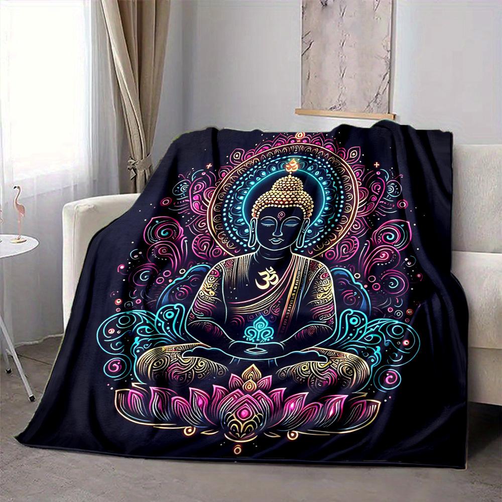 

1pc Buddha Lotus Blanket, Lightweight Flannel Throw Blanket for Sofa, Bed, Travel, Camping, Living Room, Office, Couch, Chair, and Bed 80cmx120cm