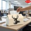 2D Flat, 1pc Tissue Box, Printed On Both Sides, Multifunctional Tissue Box with Rustic Deer Head Woodland Style Design Durable Polyester Storage Organ