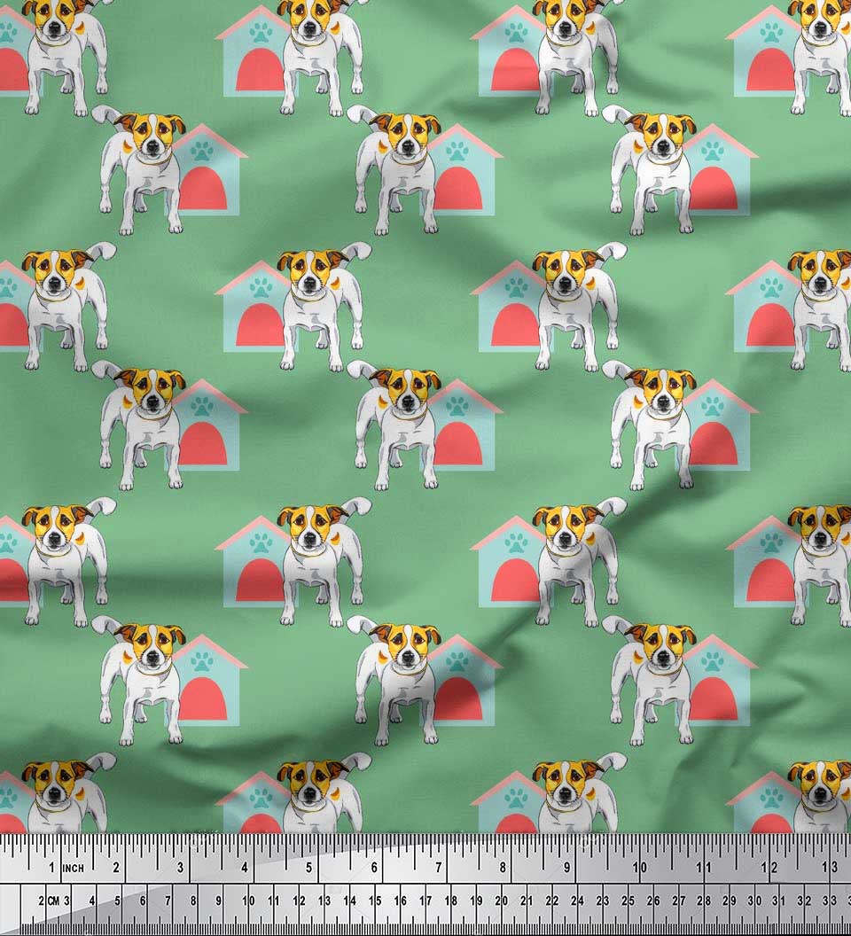 

Японська креп-атласна хатинка Soimoi & джек-рассел-тер єр собака з принтом Швейна тканина метр 42 дюйма 42 Inch Wide - Poly Crepe зелений