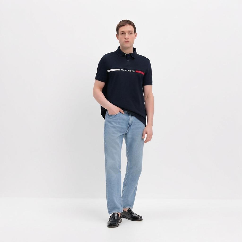 Tommy Hilfiger SS23 American Vintage Color Block Striped Embroidered Crew Neck Short Sleeve T-Shirt Men Tops Navy-Blue C817849807-475
