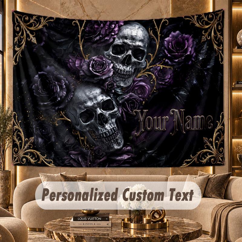 Skull Gothic (112) Theme Wall Tapestry Customized With Name Text Personalized Hanging Tapestry For Bedroom Living Room Decor
