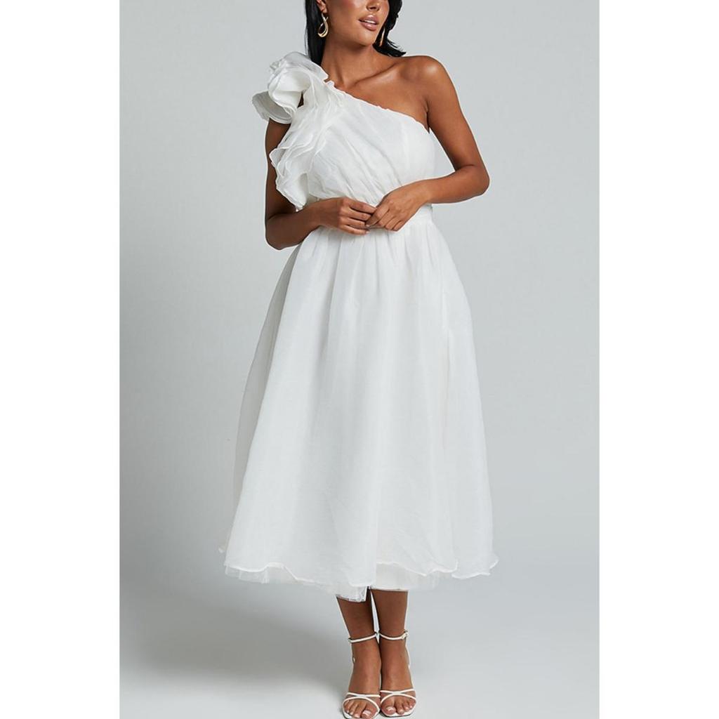 2025 Spring Summer Women's Dresses Elegant One Shoulder Sleeveless Pleated High Waist Female Long Dress Chic Ladies Holiday Robe