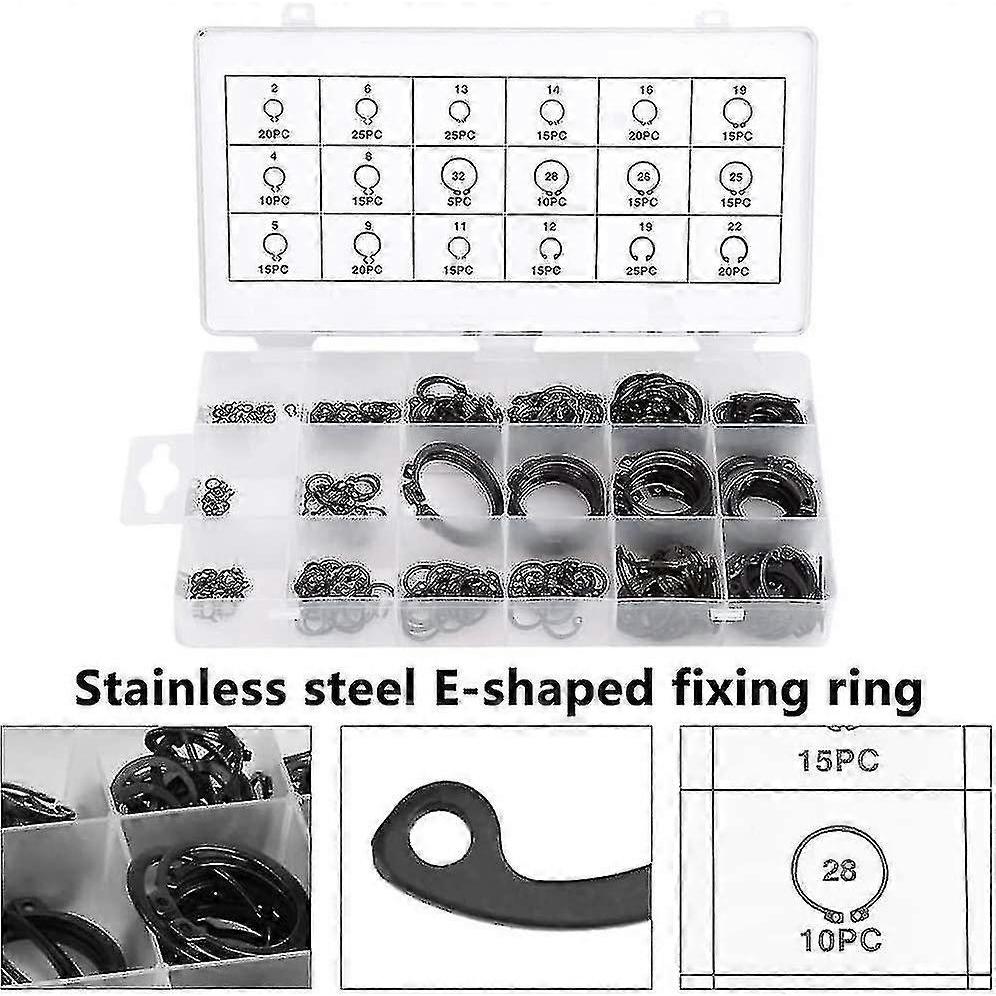 300 Stück Sortiertes Sprengring-Set, Bestzy Sprengringe Set Edelstahl E-Clip Außenhaltescheibe Schnappring-Set Für Sprengring, 2 mm Bis 32 mm