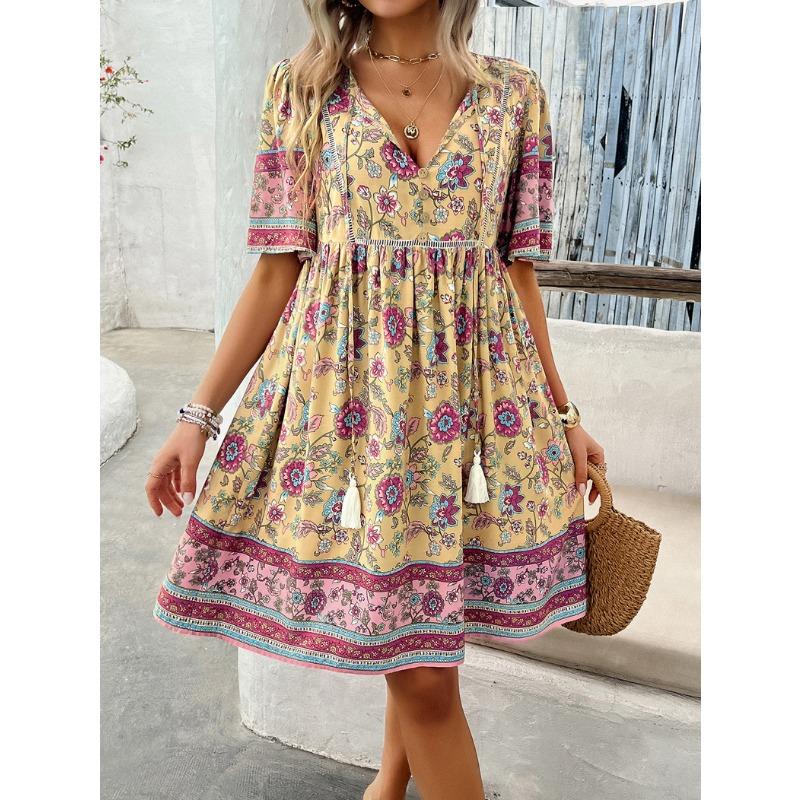 Women's Summer Vacation Printed Short-sleeved Dress