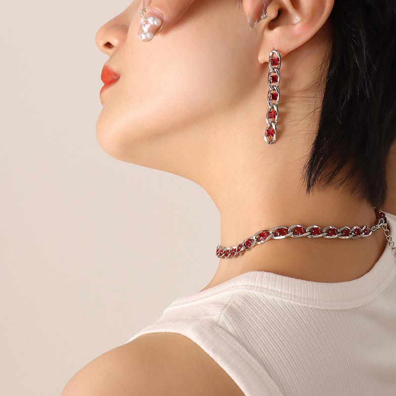 European Style Colorful Cubic Zirconia Jewelry Set with Diamond-Studded Necklace, Light Luxury Bracelet, and Exquisite Earrings