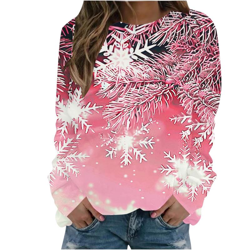 Christmas Snowman Pattern 3D Print Women Round-neck Sweatshirt Fashion Autumn Santa Claus Long Sleeve Cute Ladies Tee Pullover