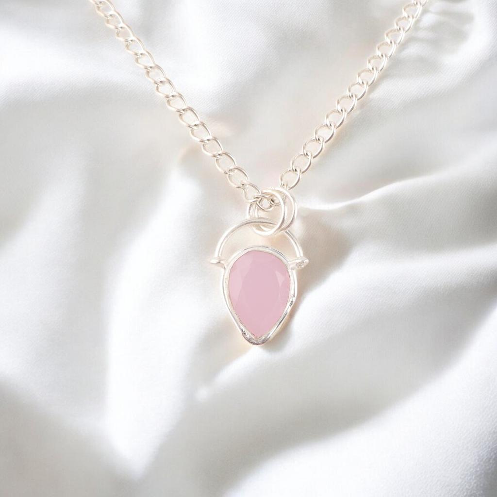 Rare Rose Chalcedony Gemstone 925 Sterling Silver Jewelry Pendant 1.01" For Gift PP-56-19