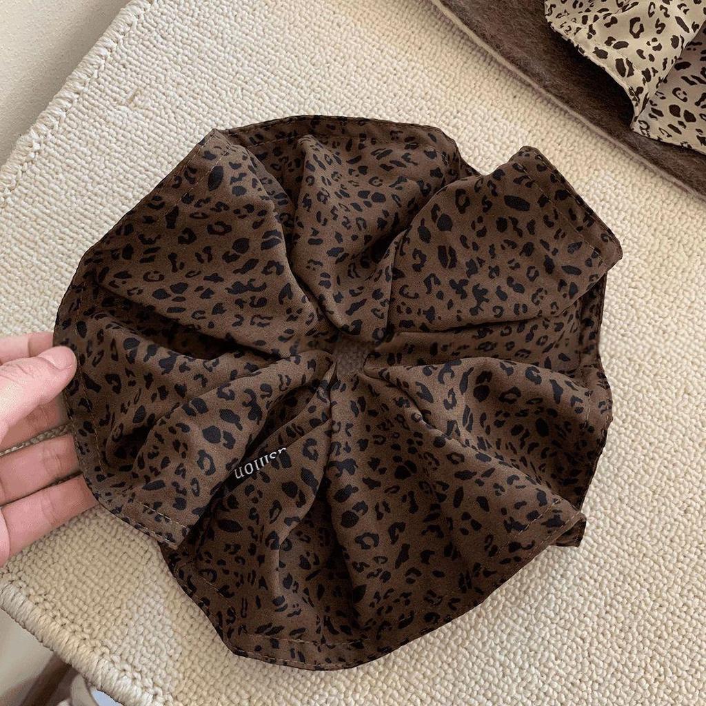 New 2025 Women's Leopard Print Double Layer Elastic Hair Tie Scrunchie Bun/Ponytail Holder