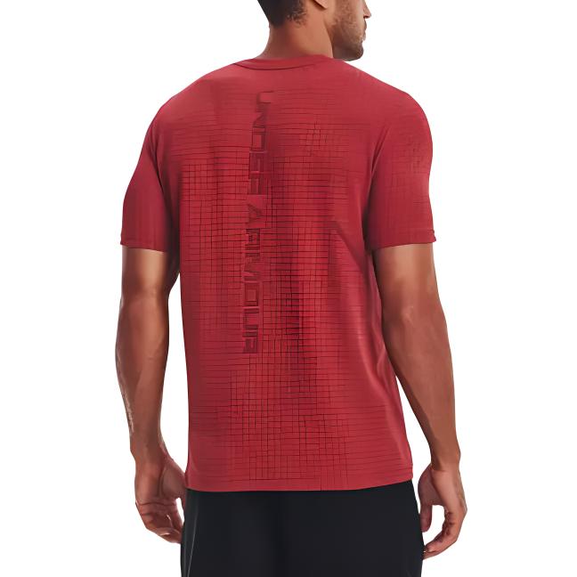 Under Armour Plaid Training Short Sleeve T-Shirt Men Tops Red 1376921-638