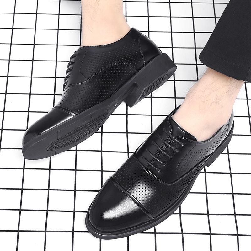 Three joint leather shoes men's hollow inner height increase dress men's shoes cowhide best man wedding shoes 2025