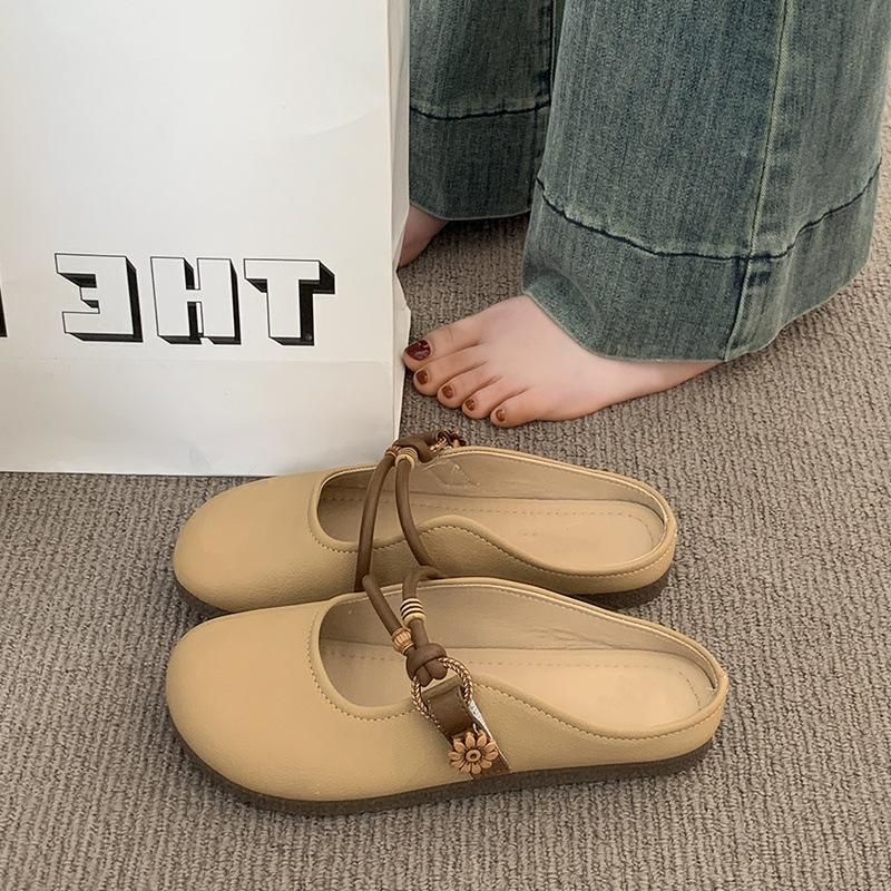 Baotou Half Slippers Women's Summer Outer Wear New Flat-bottomed One-pedal Half-support Single Shoes Soft-soled Cool Slippers