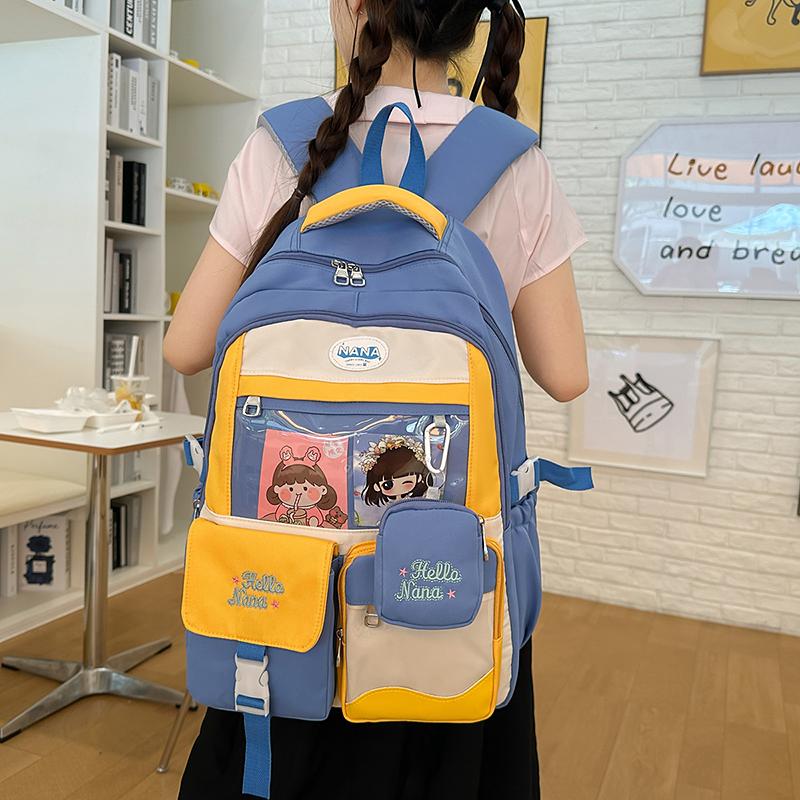 Studenten Farbblock Schultasche Mädchen Rucksack mit großer Kapazität mit Geldbörse