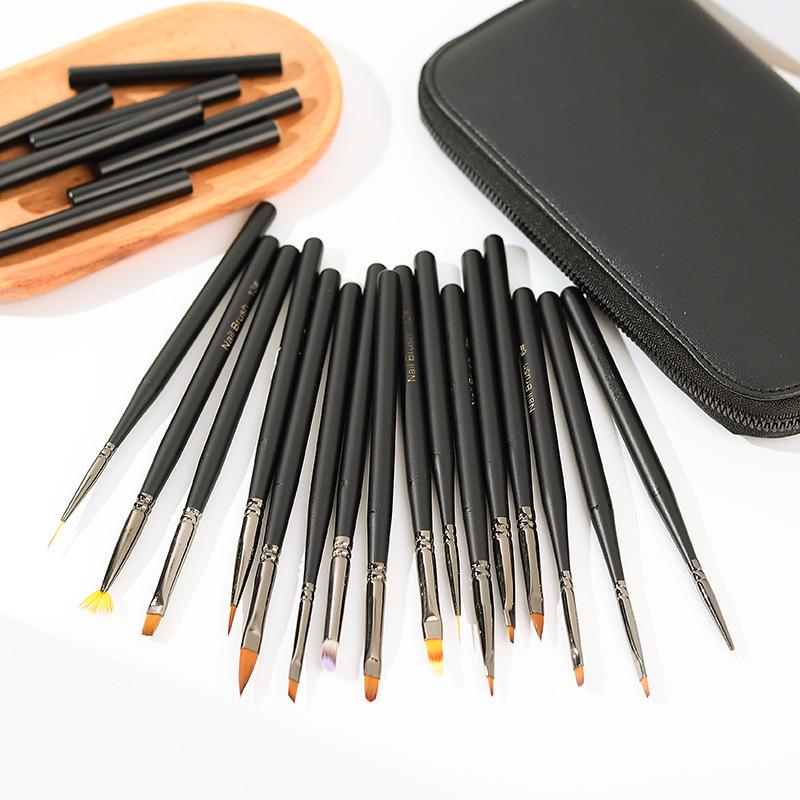 Japanese Nail Art Pen Set: 16-Piece Gel Polish Liner, Drawing, Carving, and Blending Brushes.