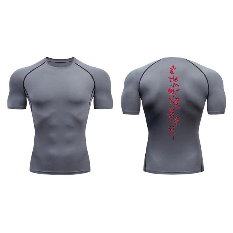 Blossom Print Short Sleeve Compression Tee Shirts Men Summer Athletic Quick Dry T-shirts Fitness Gym Workout Running Sporty Tops