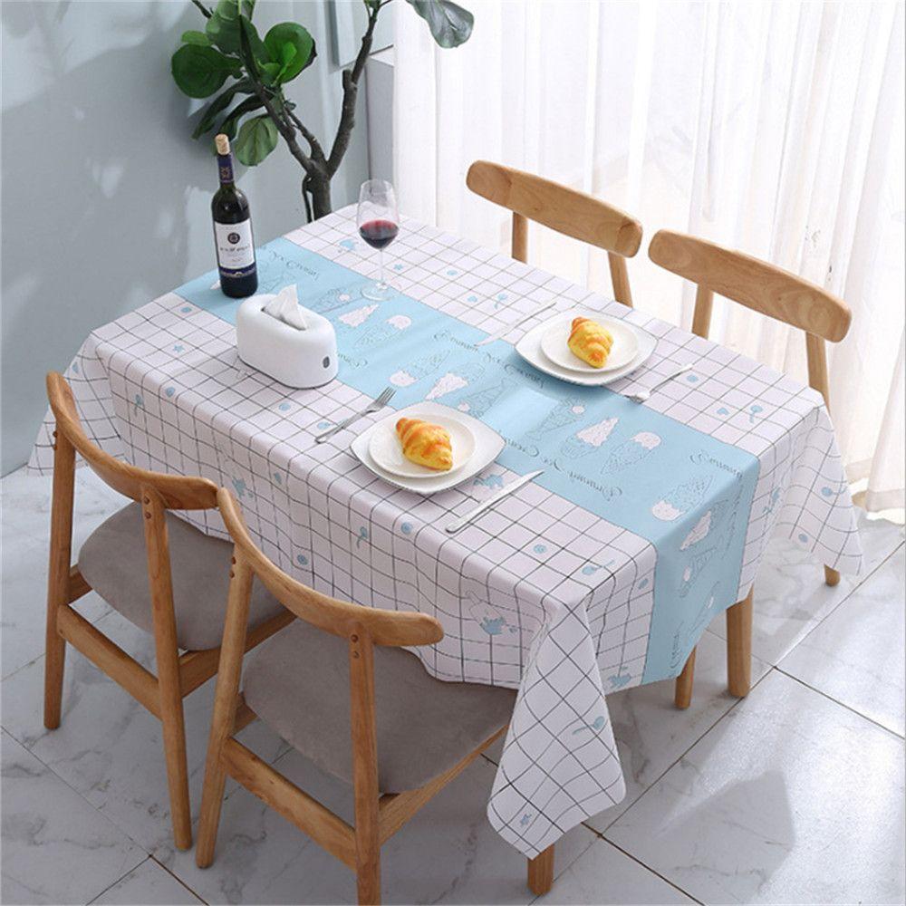 Plastic PVC Waterproof Oilproof Kitchen Dining Table Colth Rectangula Grid Printed Tablecloth Cover Mat Oilcloth Antifouling