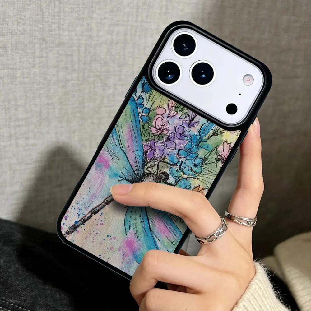 Capa Case for iPhone 17 Air 16 Pro Max 15 Plus 11 13 Mini 14 12 Back Phone Cover Dragonfly Pattern