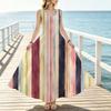 Women's Vibrant Striped Sleeveless Long Maxi Dress,Comfortable Summer Casual Versatile Dress for Beach Vacation & Daily Wear