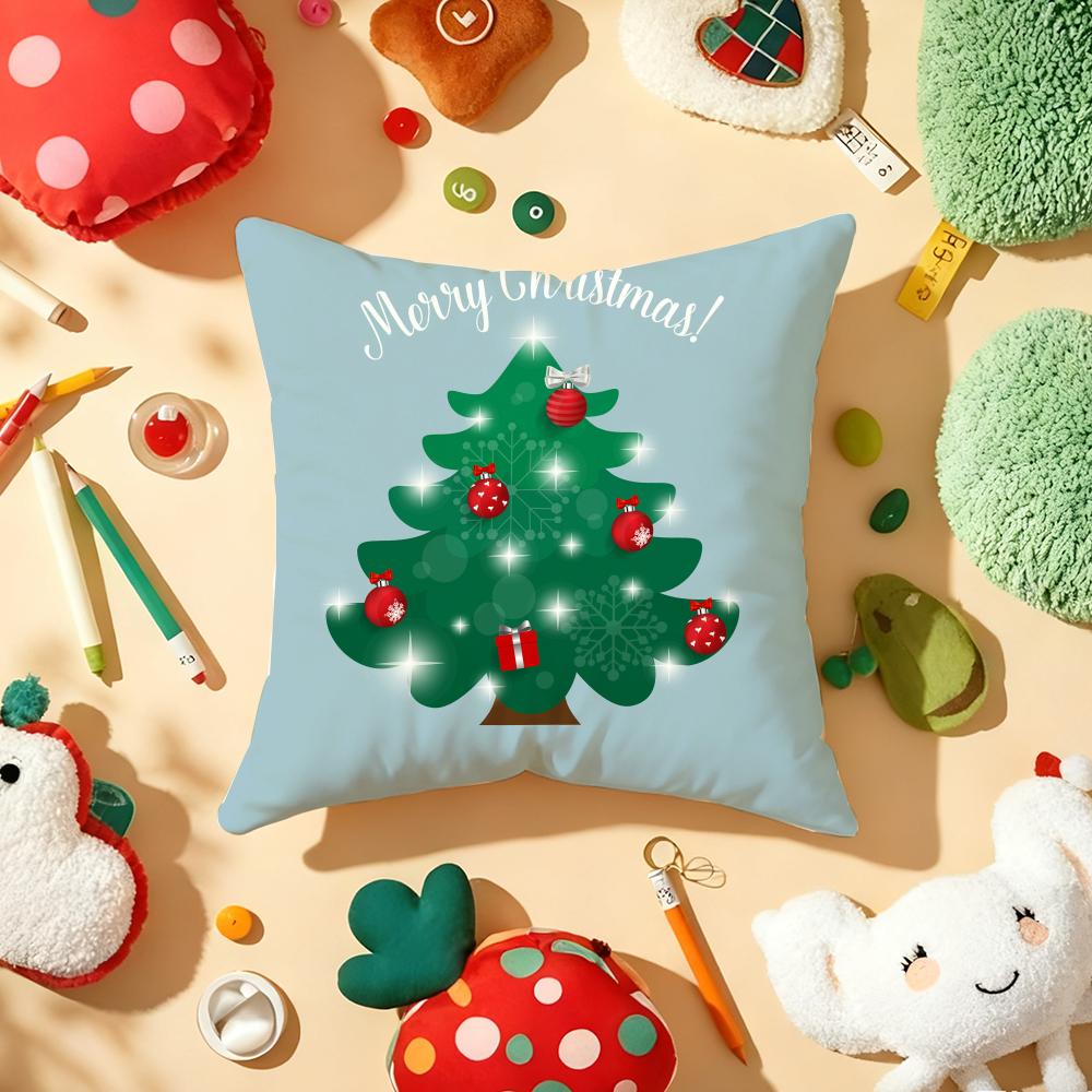 Christmas Tree Santa Pillow Case Plush Fabric Soft DoubleSided Printed Sofa Warm Winter Home Gift Cushion Cover