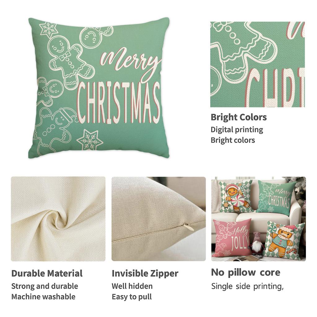 1/4Pcs Christmas Pillowcases, Gingerbread Man Cartoon Cushion Covers, Christmas Decorations, Farmhouse Sofas, Home Decor