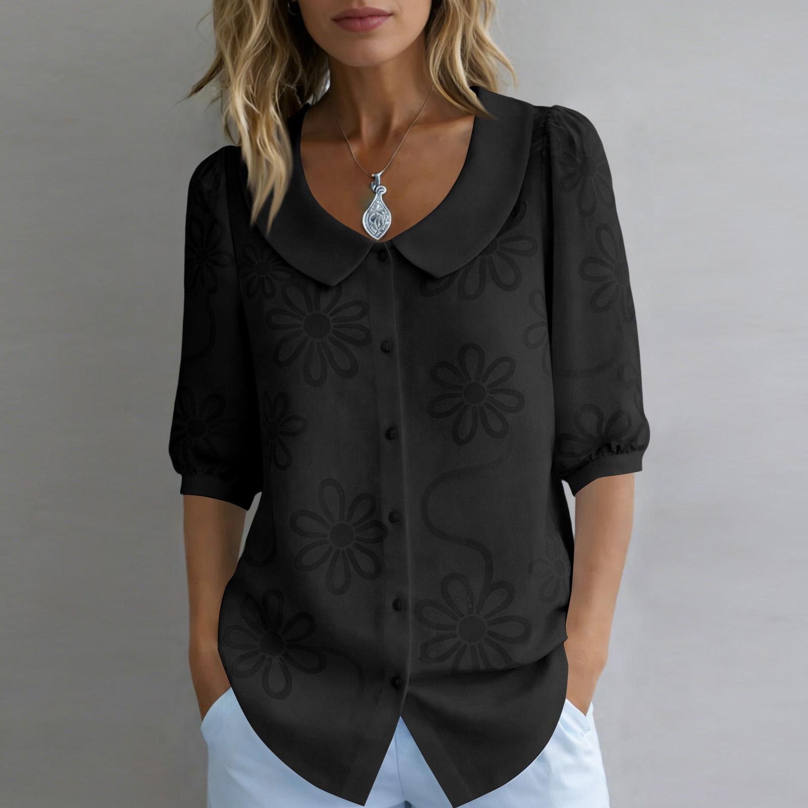 

Женская повседневная рубашка с вышивкой и воротником-стойкой L чёрный