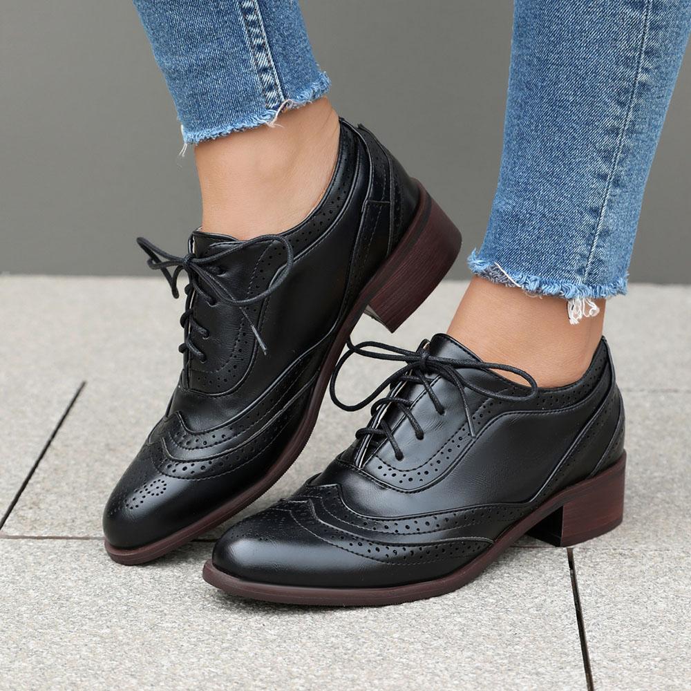 Plus Size 48 Women's Contrast Color Pumps Lace Up Hollow Out Dressy Chunky Heels Round Toe Comfort Daily Footwear
