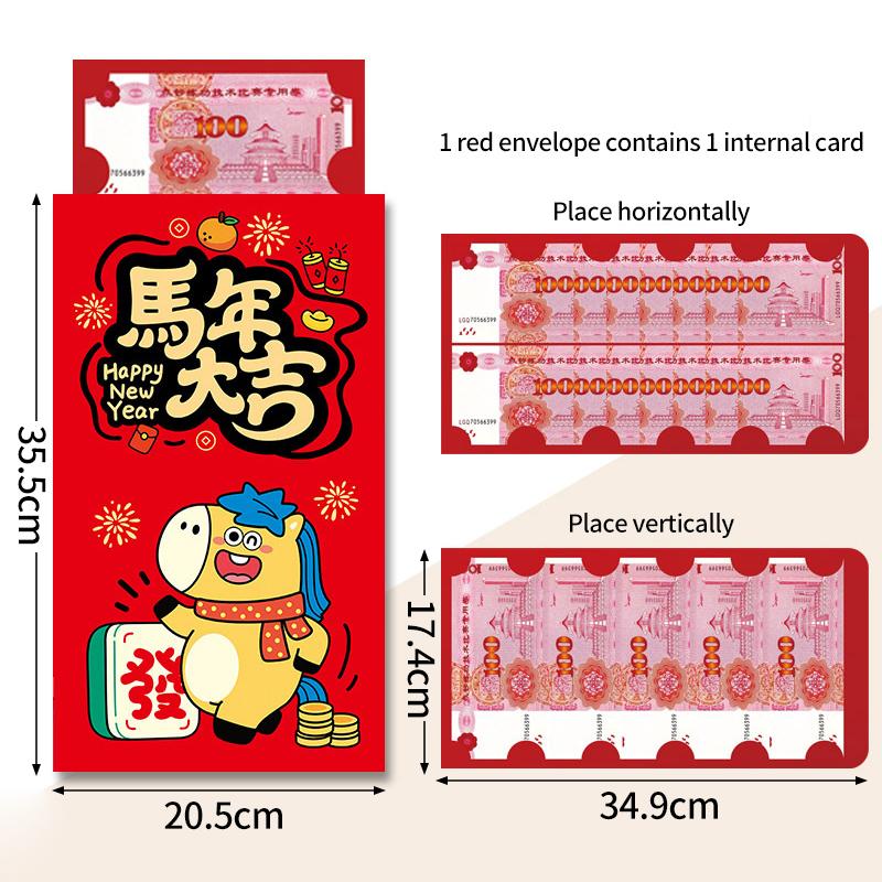 Big 2026 Red Envelopes Paper Lucky Money Gifts Chinese New Year 2026 Horse Year Red Pockets Money Pouch Hongbao Gifts