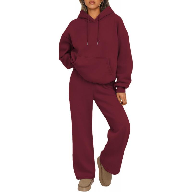 Women's Two-Piece Autumn Set: Velvet Hoodie & Wide-Leg Sweatpants