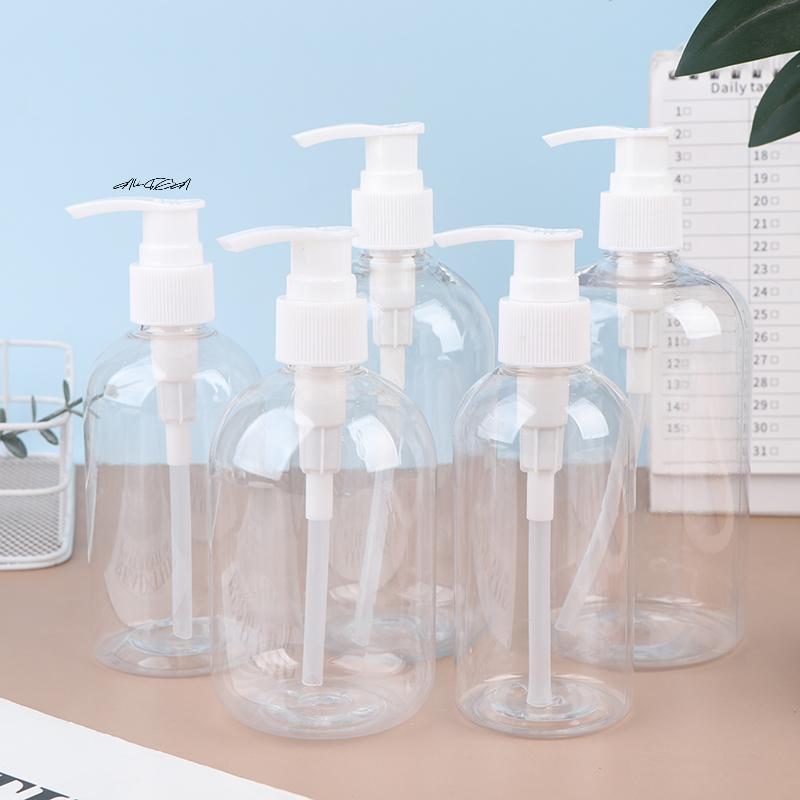Portable 200-500ml Empty Pump Dispenser Cylinder Bottles for Liquid Soap Shampoo Lotion Durable Refillable Containers