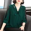 Women Spring Summer Style Blouses Tops Lady Casual Bow Tie Colloar Half Lace Sleeve Loose Blusas Tops