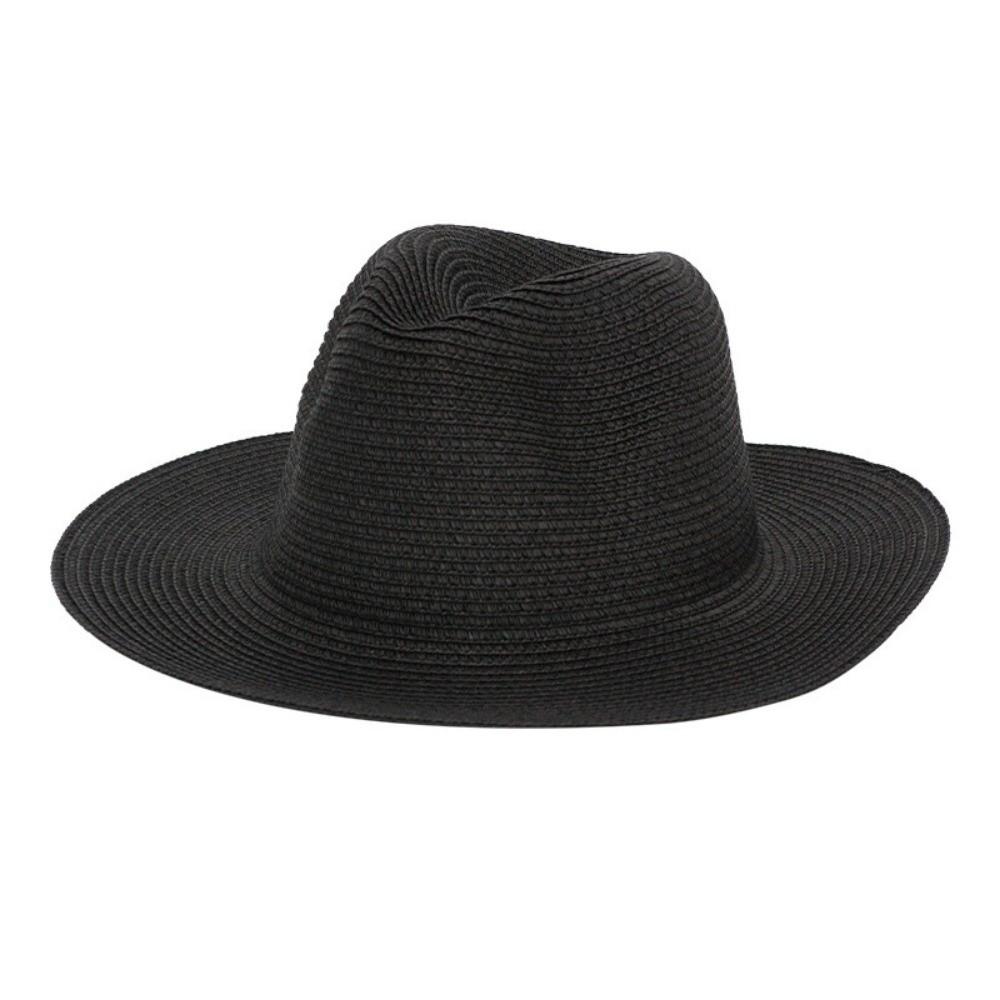 Fashion Solid Color Panama Straw Hat Lightweight UV Protection Wide Brim Sun Hat Breathable Beach Hat Vacation