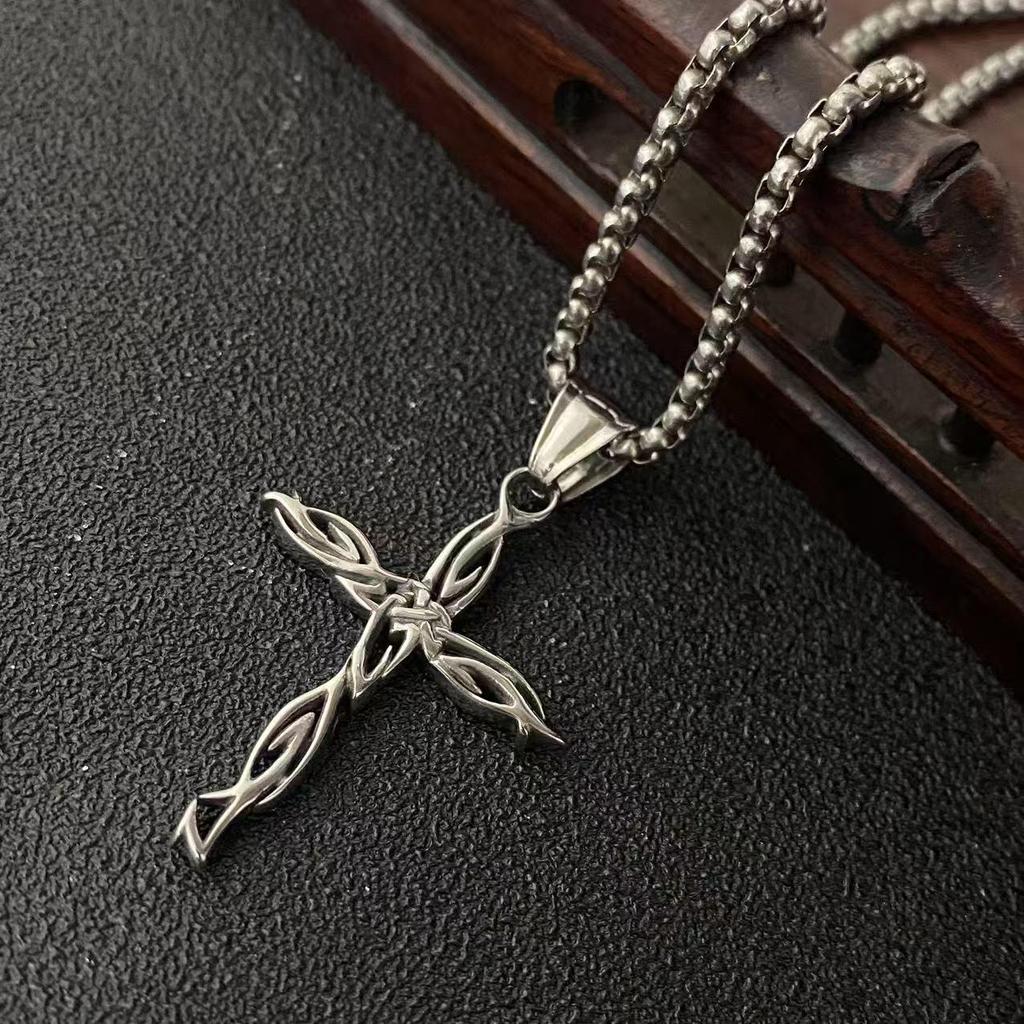 Retro Cool Style Titanium Steel Cross Pendant Necklace for Men & Women