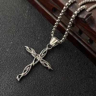 Retro Cool Style Titanium Steel Cross Pendant Necklace for Men & Women