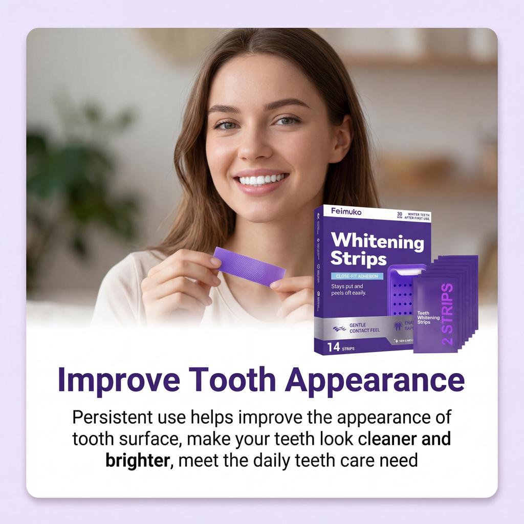 Purple Teeth Whitening Strips for Sensitive Teeth Remove Coffee Wine Smoking Stains Non Slip Improve Dental Yellowing Bright Smile Teeth Bleaching Str