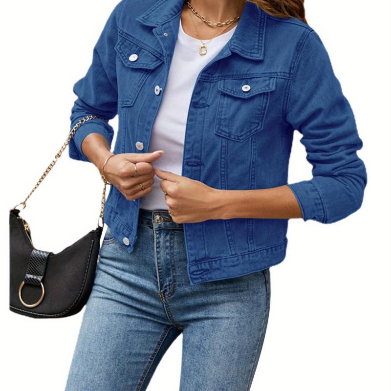 

European & American Style Casual Solid Long Sleeve Denim Jacket (2026) XL