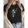 Cute Dandelion Butterfly Print Round Neck T-Shirt for WomenCasual Fashionable Spring Summer Daily