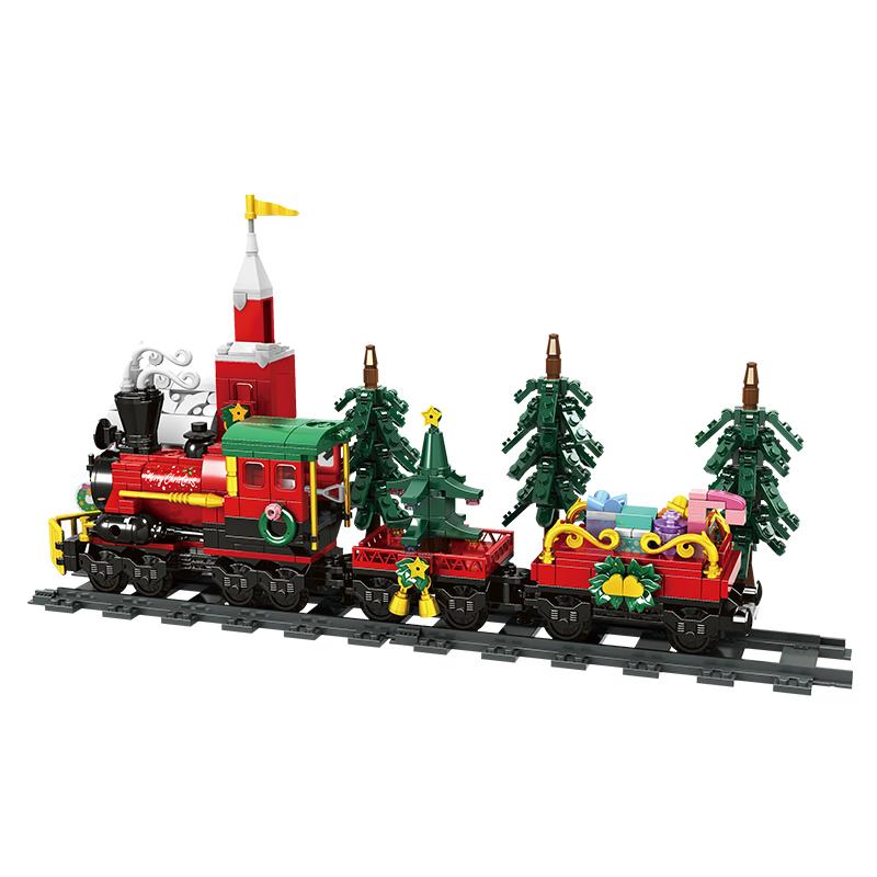 Christmas Santa Claus Building Blocks City Christmas Holiday Train Xmas Tree Decor. Bricks Set Toys for Children Kids Gift