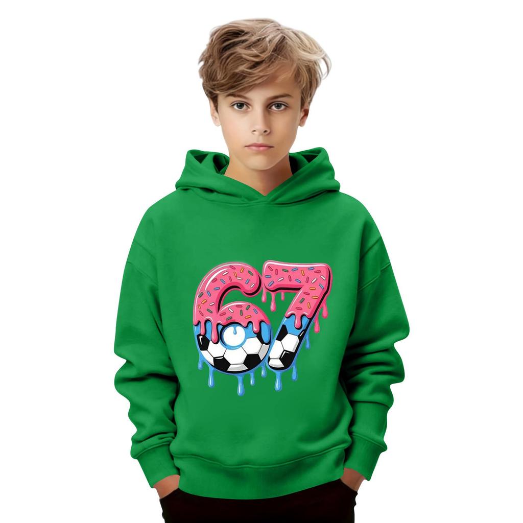 Kids' Long Sleeve Loose Pullover Letter Print Drawstring Hooded Sweatshirt