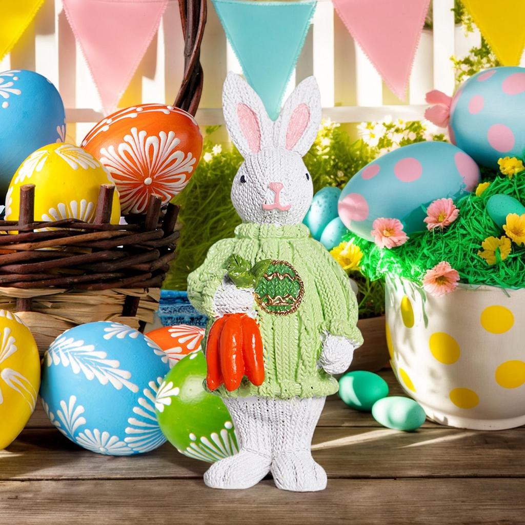 Rabbit Statue Easter Figurines Hold Carrot Small Spring Rabbit Sculpture For Desk Entryway Office Shops Living Room Bedroom