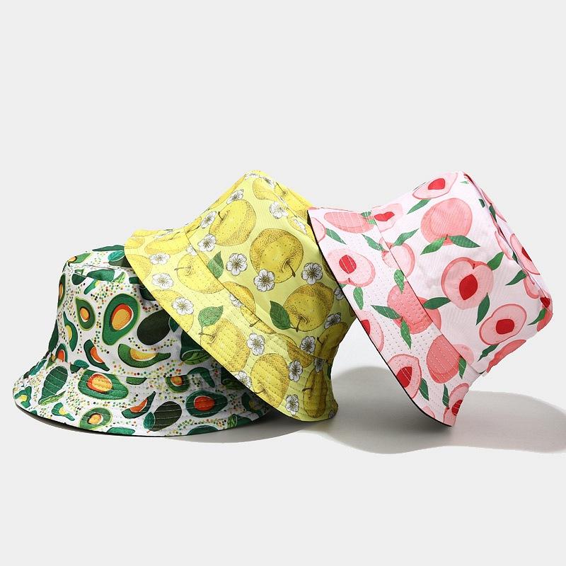 Creative new fruit pattern bucket hat European and American men's and women's outdoor leisure sunscreen visor double-sided basin hat