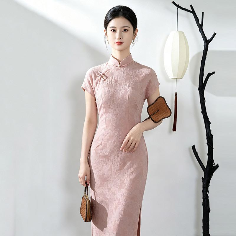 Blue-green with rotator sleeves, Republic of China style, new Chinese style, daily Suzhou long cheongsam, improved young women's high sense