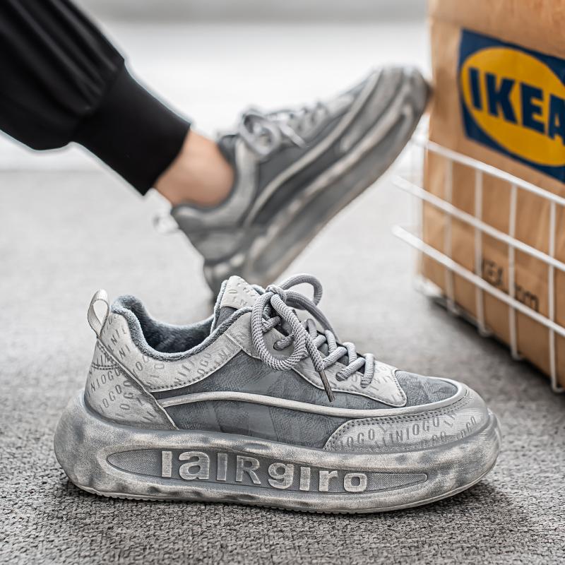 2024 New Warm and Fashionable Men's Autumn and Winter Thick-soled Velvet Thickened Distressed Casual Men's Cotton Shoes