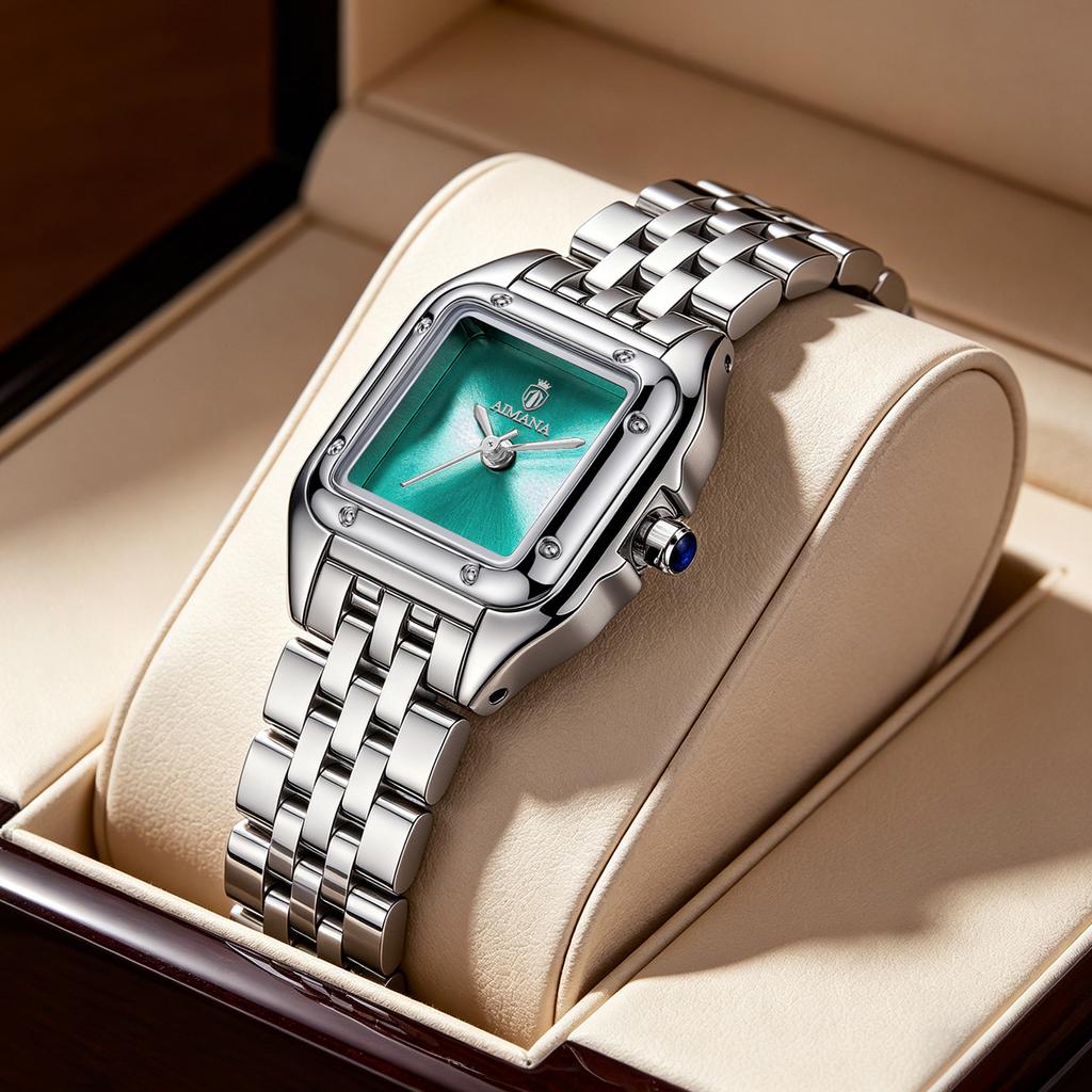 AIMANA Elegant Ladies Two-Tone Watch White Square Roman Dial Waterproof Quartz Stainless Steel Strap Dress Wristwatch Gift for W