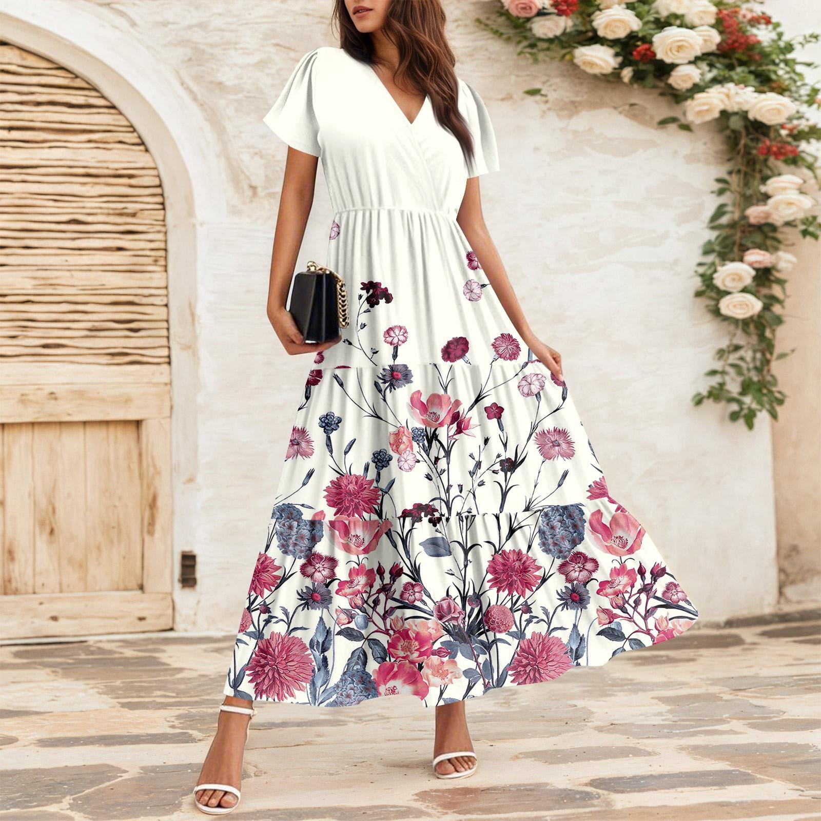 

Женские струящиеся платья Женские летние платья Повседневные платья макси с коротким рукавом Официальные платья макси M бежевый