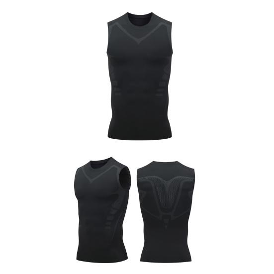 Men Fitness Vest Round Neck Sleeveless Sport Tops Breathable Fabric Camisole Vitality Enhancing Body Shaper