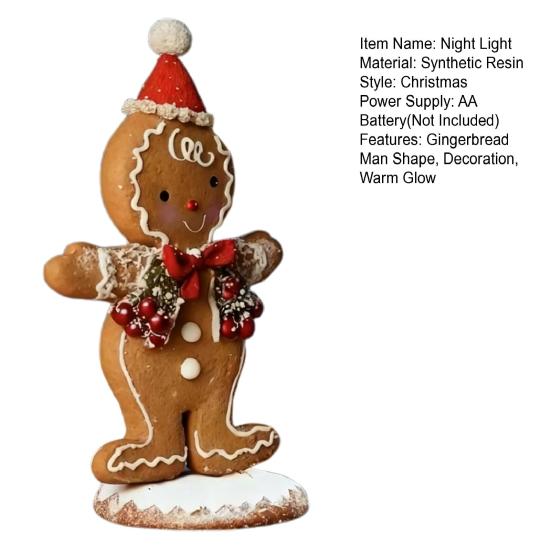 Christmas Gingerbread Man Night Light Battery Powered Resin Cookie Man Decoration Lamp Home Office Bedroom