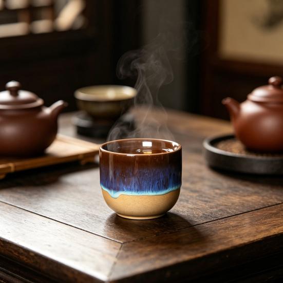 Handmade Handleless Ceramic Mug for Hot Cold Drinks 150ml Rustic Stoneware Coffee Tea Cup Easy To Clean Unique Gift for Tea Coffee Lovers